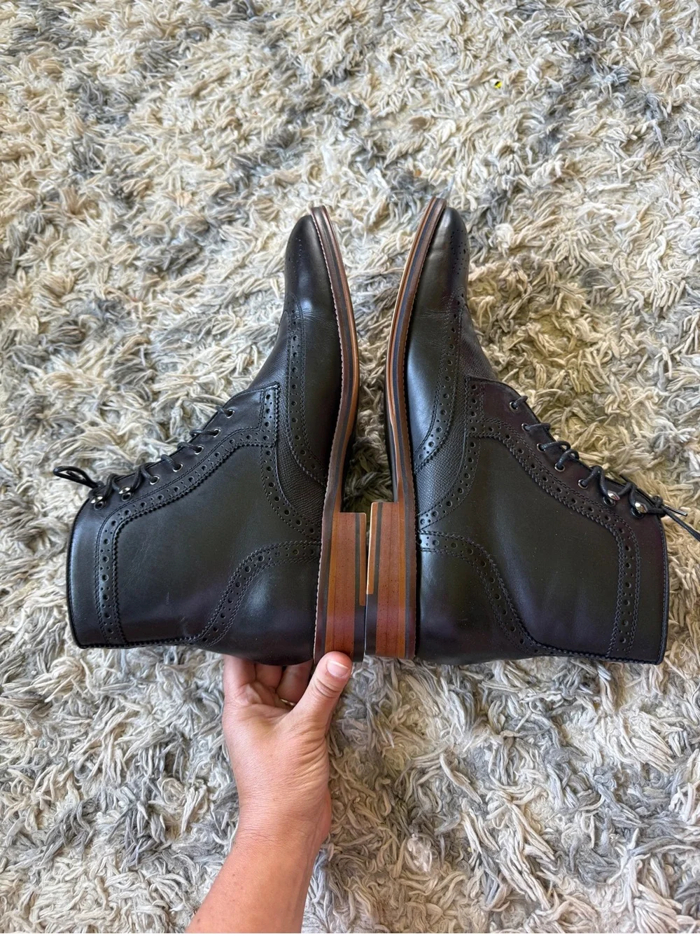 NEW Johnston & Murphy Lace Up Black Wing Tip Boots Men 11.5M Leather Dress Ankle